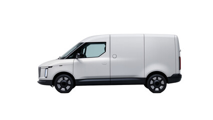 Modern white cargo van with tinted windows, isolated on transparent background © GODSTOX