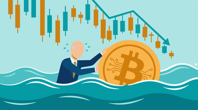 Businessman struggles to save Bitcoin in a falling cryptocurrency market