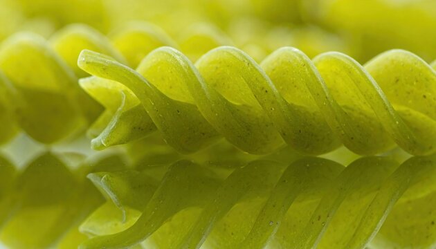 Close-up of Green Spirali Pasta with Reflection on Glossy Surface.