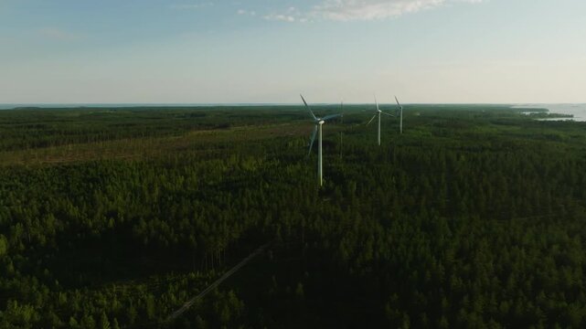 Wind turbines standing over the Hankoniemi wild, Sustainable energy in Finland