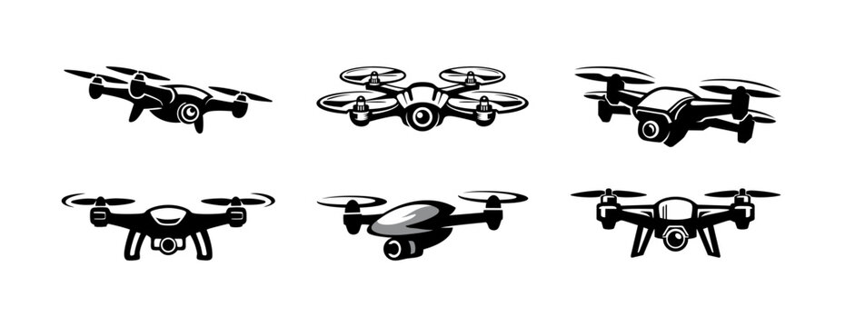 Drone logo vector illustration template. Simple design hand drawing
