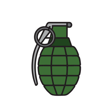 A vector icon of a green grenade, designed with simple shapes and clean lines, representing tactical equipment in a bold and minimal illustration style.