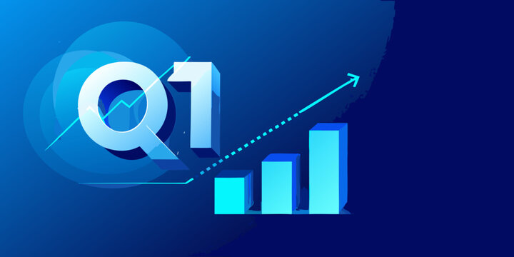 First quarter financial results showing growth with a rising graph