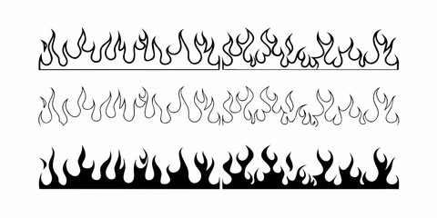 Black and white illustration depicting multiple rows of stylized flame shapes © Dibyendu