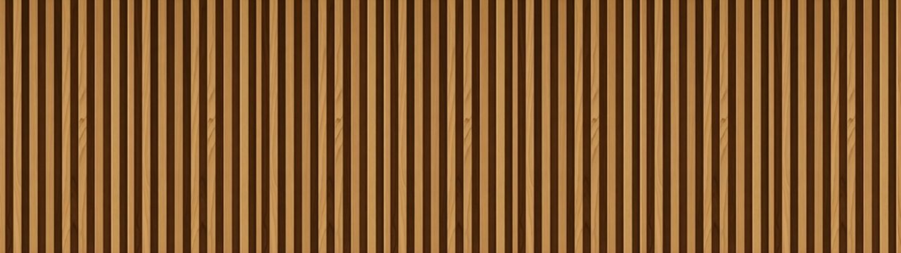 Wide Panoramic Oak Wood Slat Wall Background - Modern Timber Fluted Panel Texture for Office Interior Design, Acoustic Installation and Home Service