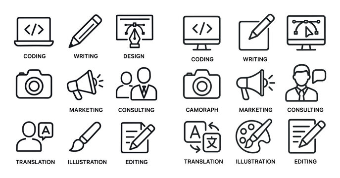 Creative icons with monitor camera pencil outline style