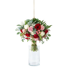 Fototapeta premium A bouquet of colorful flowers in a clear glass vase Transparent background