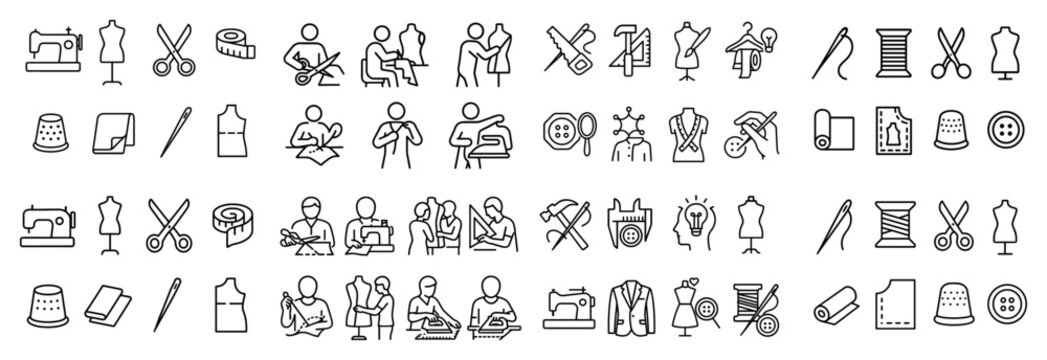 Sewing icons with needle thread mannequin outline