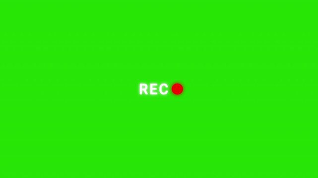 Records icon white text red circle blinking green screen. interface of video recorder digital display, rec text camera recording icon blink animation. 4K video.