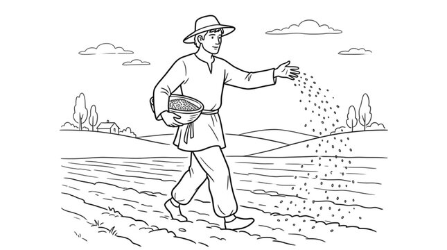 Farmer Sowing Seeds in Field for Agricultural Growth and Harvest Season, Inspiring Hope and Renewal