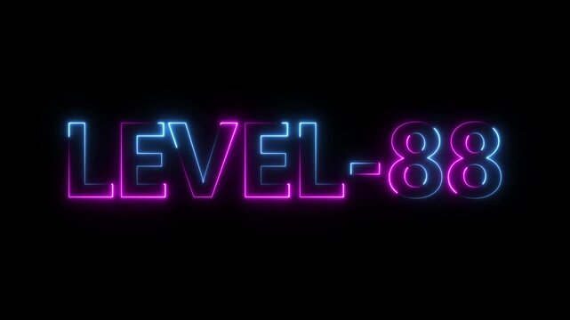 Abstract neon level 88 number 4k animation. Level 88 neon text. Neon level up sign. motion graphic perfect for social media content. black background 4k animation.