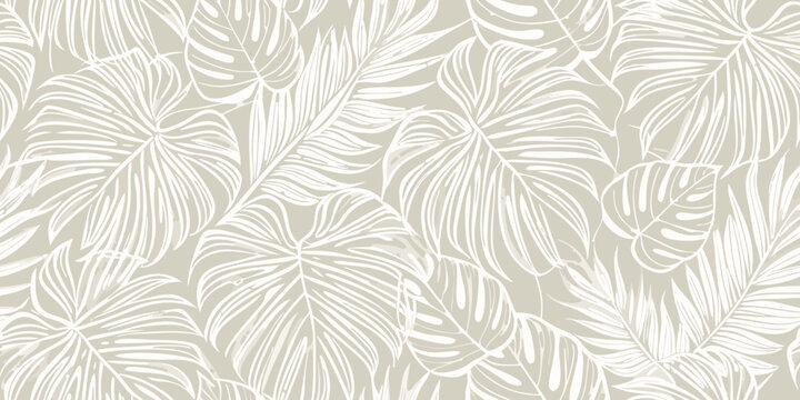 Elegant tropical monstera leaf pattern in neutral beige and white tones