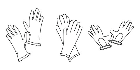 Fototapeta premium Gloves outline set illustration, protective safety gloves line art collection, minimal hand drawn cleaning gloves icons