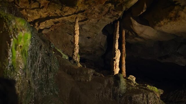 stalactite and stalagmite rock stones inside the cave