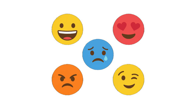 Different faces show a range of emotions in a simple design on a white background