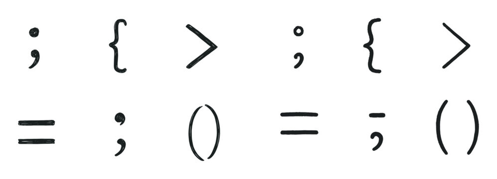 Punctuation icons with semicolon brace greaterthan monoline