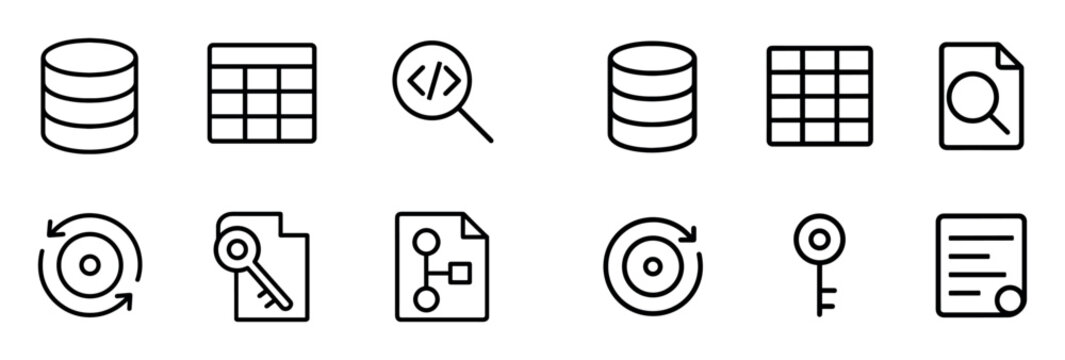 Data icons with database table magnifier minimal