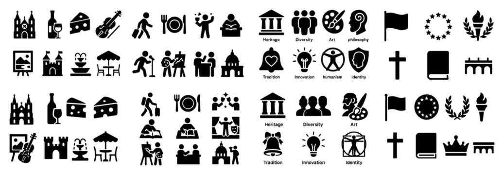 Culture icons with church crown book bold minimal