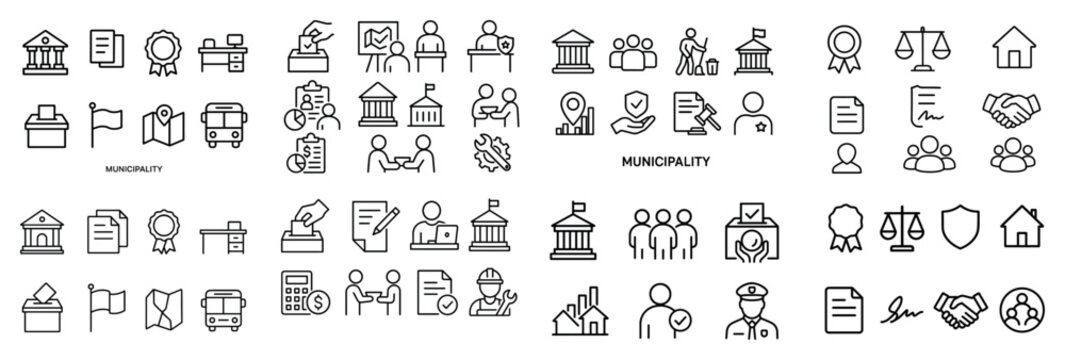 Municipality icons with building clerk group outline