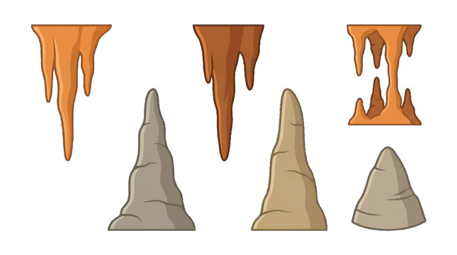 Stalactites and stalagmites in various shapes from cave formations in a natural setting during the daytime