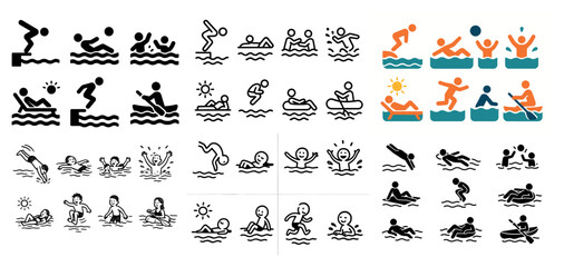 Naklejka premium Swimming icons with swimmer pool dive flat