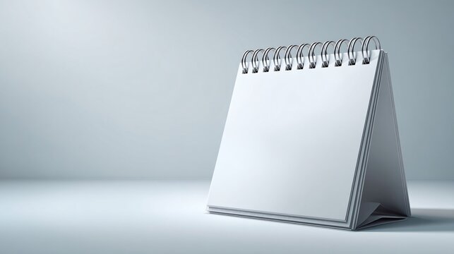 Desk calendar with blank white pages and metal spiral binding