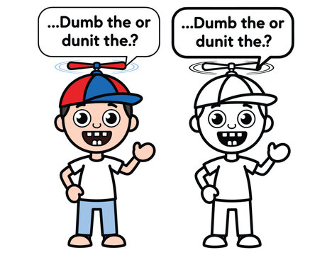 Cute cartoon boy with propeller hat and speech bubble illustration.