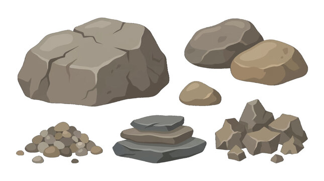 Different types of rocks and stones shown in a simple design for educational purposes with no specific location or context provided