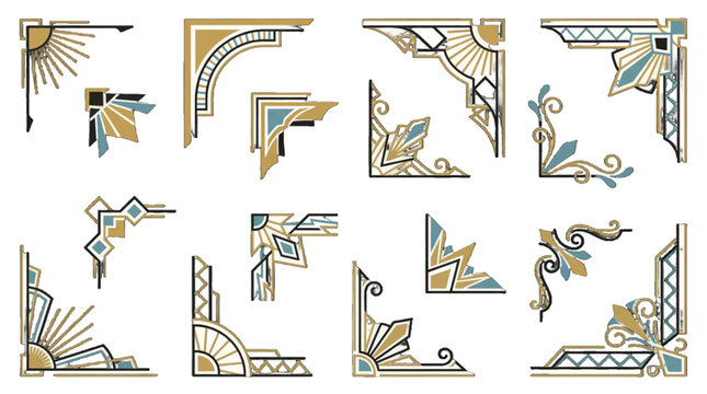 Artistic corner designs featuring geometric shapes and patterns for decoration and creative projects in various styles