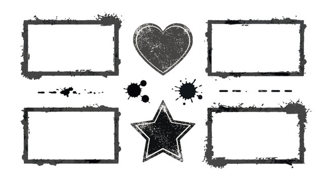 Black frames and decorative shapes for creative designs and projects in a blank layout suitable for various uses