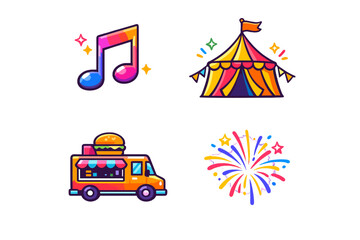 Naklejka premium A set of four colorful vector illustrations featuring a musical note