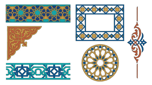 Decorative patterns and designs for crafts and art projects in various shapes and colors