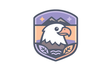 Fototapeta premium Eagle emblem design with mountain and water elements in simple style for logos or badges at any time