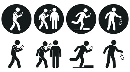 Four pairs of people interacting with phones in a circular minimalist silhouette