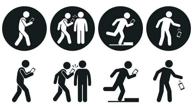 Four pairs of people interacting with phones in a circular minimalist silhouette