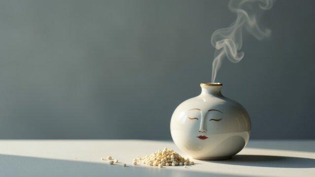 A white vase emitting smoke