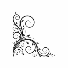 Fototapeta premium Swirl corner ornament features elegant floral curves and leaves for sophisticated graphic layouts.