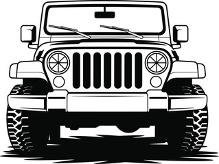 Off-road suv 4x4 car vector silhouette illustration, black and white automotive front view for adventure © Al