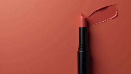 Fototapeta premium A close-up shot of a red lipstick with a black stick partially inserted into the tube