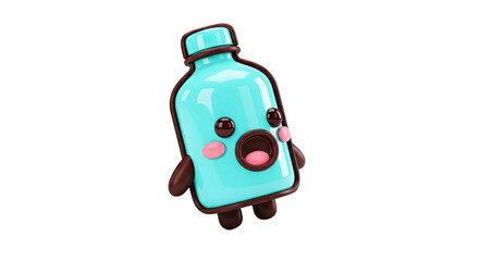 Fototapeta premium Kawaii blue bottle character with surprised expression