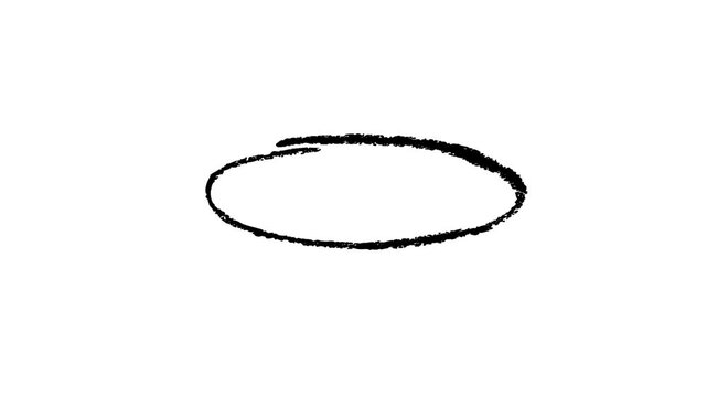 circle on white background in animated scribble style stop motion. Symbol of ellipse hand drawn in isolated footage ready to use in online interface to highlight necessary information