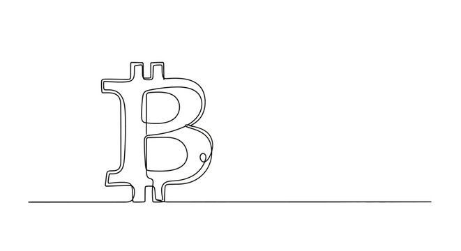 Bitcoin Symbol Continuous Line Drawing, Cryptocurrency Logo, Digital Currency Icon, Blockchain Technology
