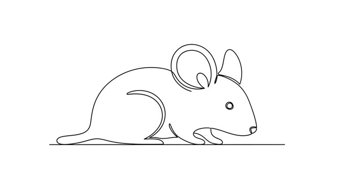 Minimalist Line Art Mouse Icon, Simple Rodent Silhouette, Cute Animal Vector