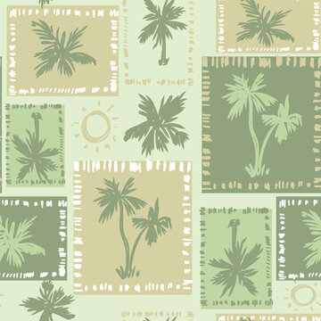 Tropical  seamless pattern with palm trees, abstract vector hand drawn illustration