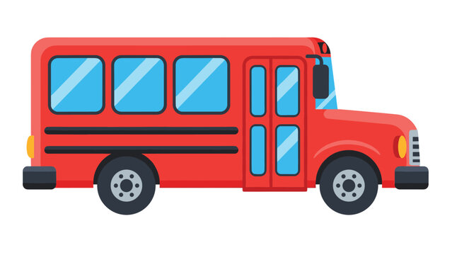 Side view illustration of a classic red school bus for student transportation showing windows and doors on a plain white background.