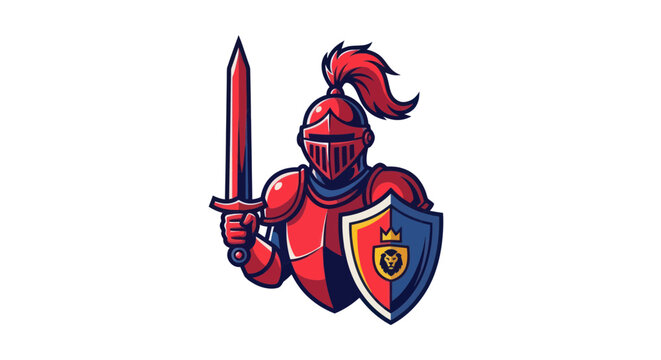 Red Knight Warrior with Sword and Shield, Medieval Armor, Fantasy Character
