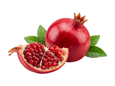 Fresh Pomegranate with Cut Open Half and Seeds Isolated on Transparent Background
