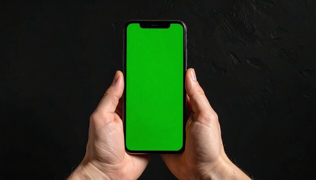 A person holding a smartphone with a green screen (3)