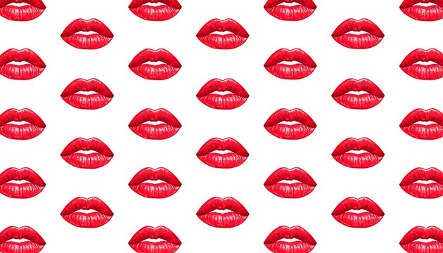 A pattern of red lips on a white background