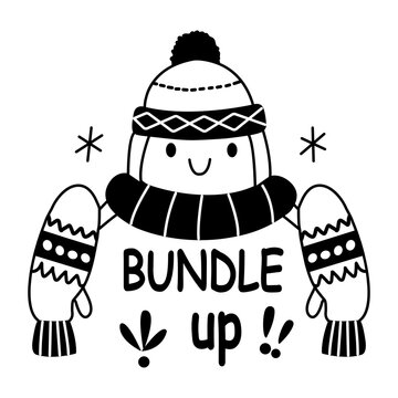 A snowman wearing winter clothes, glyph sticker sticker 

